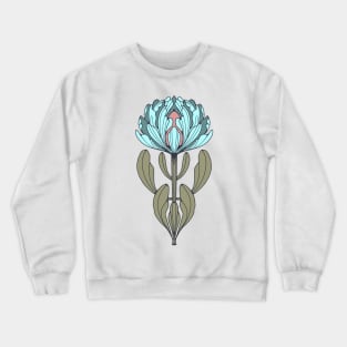 Blue Protea Flower Line Drawing Crewneck Sweatshirt